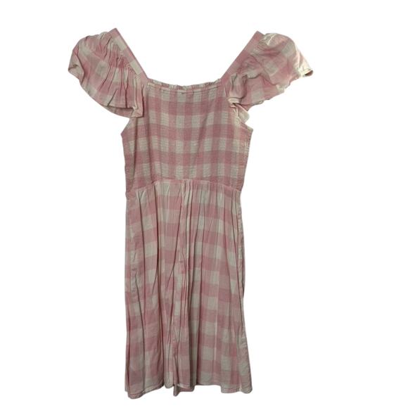 Old Navy Pink & White Plaid Flutter Sleeve Smocked Dress Sz Small - Picture 6 of 8